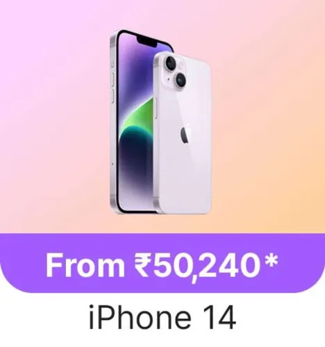 Image of Apple iPhone 14 starting @ ₹50240 on Flipkart GOAT Sale