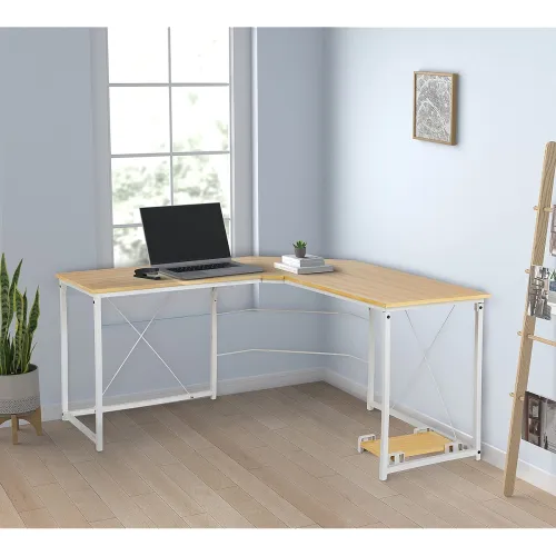 Image of Aprodz Duane L-Shaped Office Desk (59x59inch, White Oak)