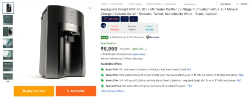 Image of Aquaguard Delight NXT RO+MC Water Purifier, 6L