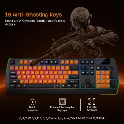 Image of Archer Tech Lab Wired Gaming Keyboard and Mouse Combo| Full Size 104 Keys, 19 Anti-Ghosting|