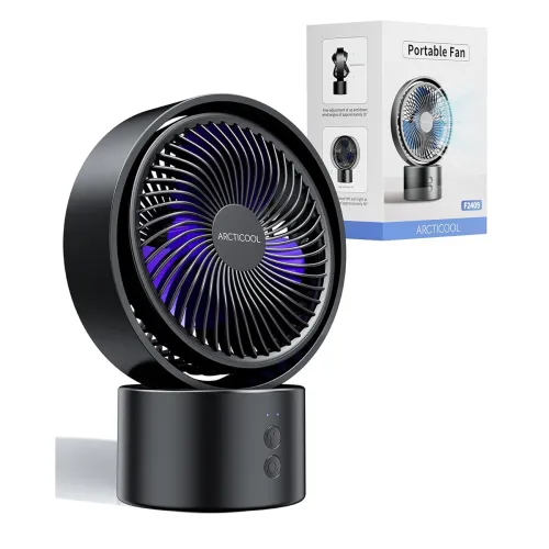 Image of ARCTICOOL 5.5 Inch Small Table Fan, 90° Auto Oscillation with 5 Wind Modes, Cordless Desk Fan, Rechargeable USB Fan Batt