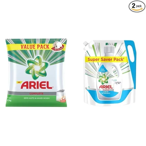 Image of Ariel Complete Detergent Washing Powder- 4Kg Value Pack & Ariel Matic Liquid Detergent Top Load Refill Pouch, 2 Litre