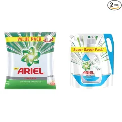 Ariel Complete Detergent Washing Powder- 4Kg Value Pack & Ariel Matic Liquid Detergent Top Load Refill Pouch, 2 Litre