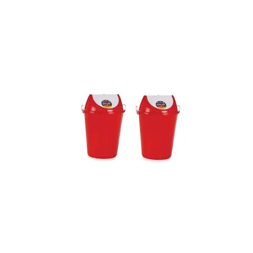 Image of ARISTO Swing Lid Dustbin with Metal Side Handle 32 ltr Red/Red (COMBO)