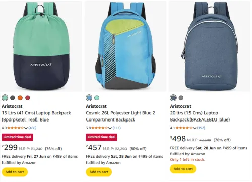 Image of Aristocrat Backpack Starting @ ₹299