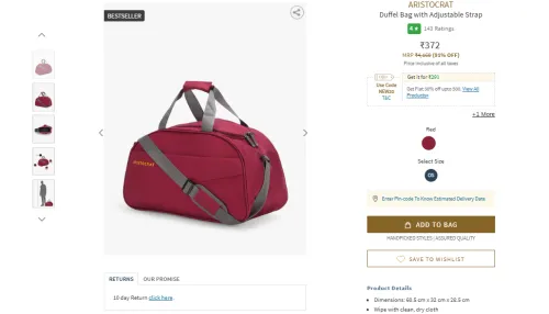Image of ARISTOCRAT Duffel Bag with Adjustable Strap