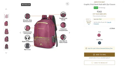 Image of ARISTOCRAT Graphic Print Back Pack with Zip-Closure