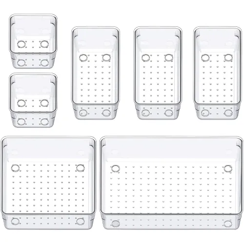 Image of Arto Clear Transparent Acrylic Drawer Organizer Set(Pack of 7)