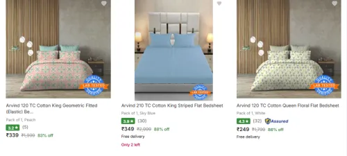 Image of Arvind 120 Bedsheet Starting @ ₹240