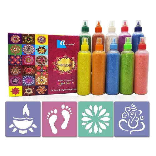 Image of Ascension ® Pack of 12 Rangoli Kolam Powder Colors Bottles
