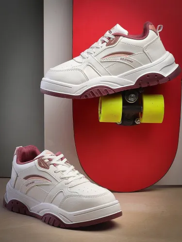 Image of asian  Casual Sneaker Shoes For Women (White, Maroon , 6)