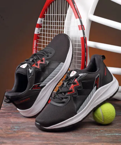 Image of asian  Nexon-03 White Running Shoes For Men(Black, Red , 12)