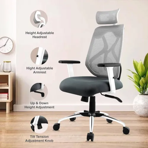 Image of ASTRIDE Ergofit Ergonomic Chair High Back Metal Base Mesh Office Adjustable Arm Chair 