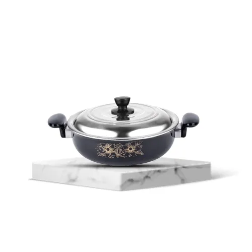 Image of ATEVON 26cm Black Non-Stick Kadhai with Lid