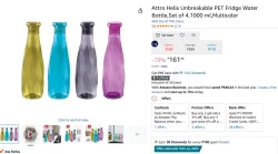 Attro Helix Unbreakable PET Fridge Water Bottle,Set of 4