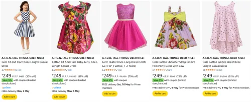 Image of A.T.U.N. (ALL THINGS UBER NICE) Girls Dresses at minimum 75% Discount