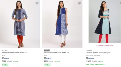 Image of Aurelia Women's Kurta Minimum 70% Discount