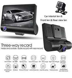 AUSHA 3-Way Full HD Dash Cam (4inch Display, G-Sensor, Night Vision)