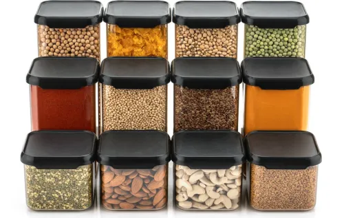 Image of Auspicia Plastic Grocery Container - 1500 ml, 1100 ml, 500 ml (Pack of 12, Black)