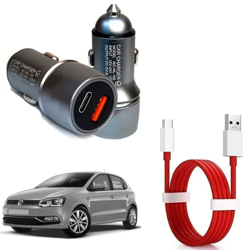 Image of Auto Pearl Mini Dual Port Fast Car Charger with Type-C Cable – Grey