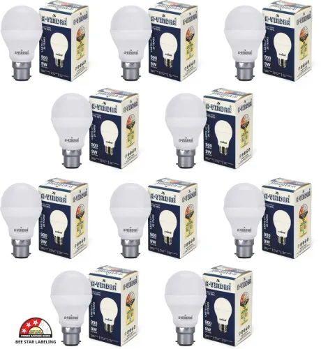 Image of AVINDRA 9 W Basic Round B22 LED Bulb 9 W Pack of 10
