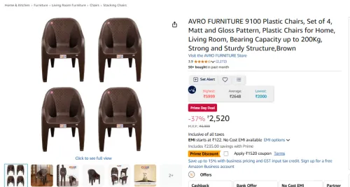 Image of AVRO FURNITURE 9100 Plastic Chairs, Set of 4