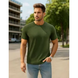 AWG ALL WEATHER GEAR Men Solid Waffle Crew Neck Tshirt