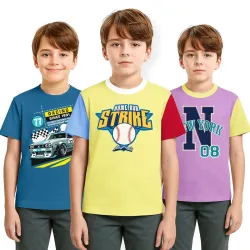 AWG ALL WEATHER GEAR Boys Organic Cotton Printed T-Shirts (Pack of 3)