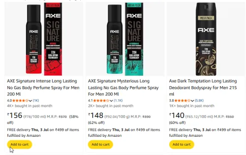 Image of Axe Body Spray & Perfume Minimum 60% Discount