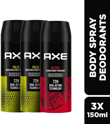 Image of AXE Intense (Pack of 1) + Pulse (Pack of 2) Body Spray - For Men (450 ml, Pack of 3)