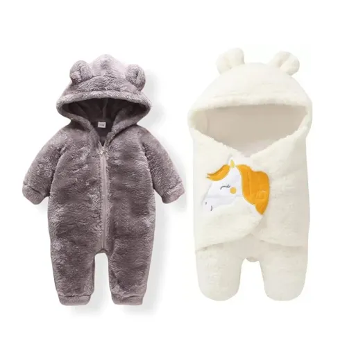 Image of Babyzone Baby Bear Fleece Romper & Swaddle Set