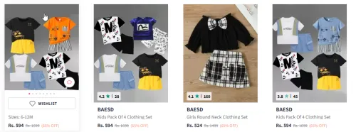 Image of BAESD Kids Pack Of 4 Printed Pure Cotton T-shirt with Shorts Starting At @₹594