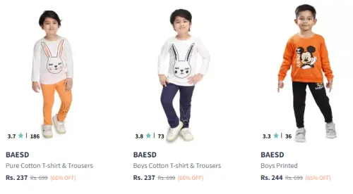 Image of BAESD Printed Pure Cotton T-shirt with Trousers Starting Price @₹199