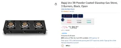 Bajaj 3-Burner Black Glass Stove