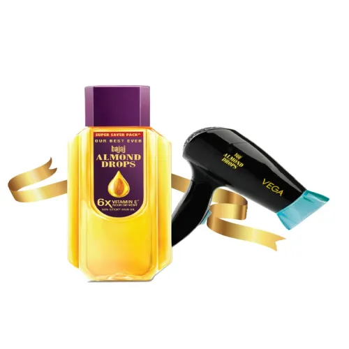 Image of BAJAJ Almond Drops Hair Oil 650 ml & Vega 1000W Hair Dryer