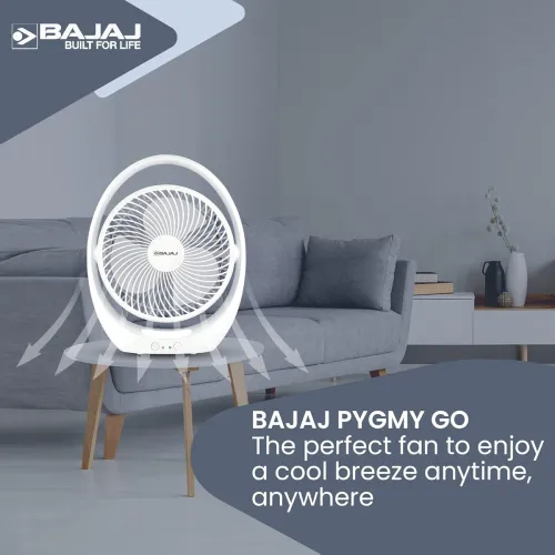 Image of Bajaj Pygmy Go 178MM Mini Rechargeable Table Fan with LED Lighting