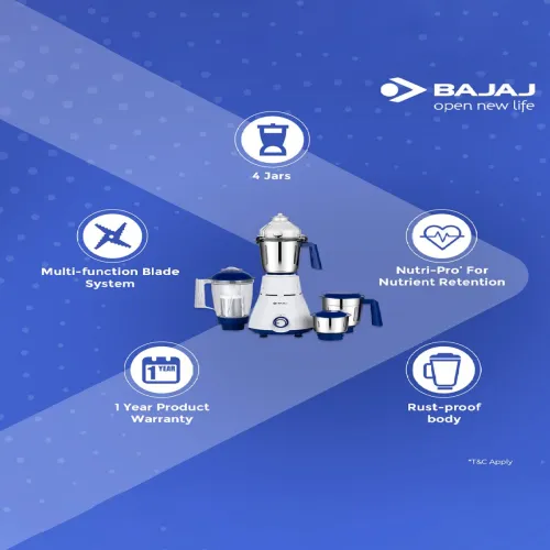 Image of Bajaj White & Blue 4Pcs Mixer Grinder-750W