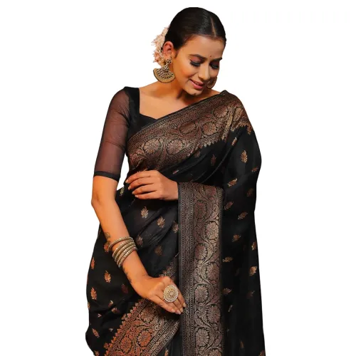 Image of Banarasi Silk Kanjivaram Jacquard Saree With Unstitched Blouse Piece