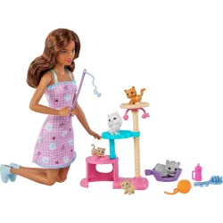 Barbie Doll with Cat Tree & 5 Pets