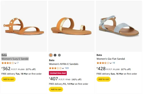 Image of Bata Women's Suzy E Sandal Starting Price@ ₹362