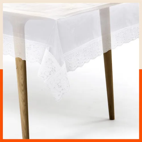 Image of Bathla Matworks Albus Plastic Table Cover for Dining Table with White Lace - Rectangular - (60\' X 108\')| Plain