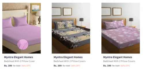 Image of Bedsheet with 2 pillow Covers at minimum 88% Discount