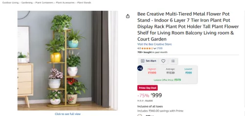 Image of Bee Creative Multi-Tiered Metal Flower Pot Stand