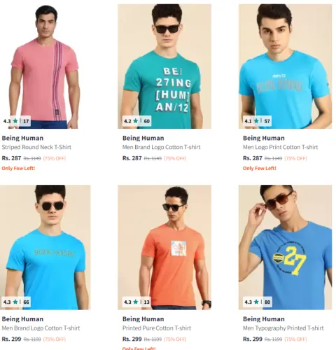 Image of BEING HUMAN Brand Men's T-shirt @ Up to 75% Discount