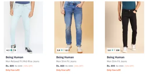 Image of Being Human Men Fashion Jeans Flat 70% Discount