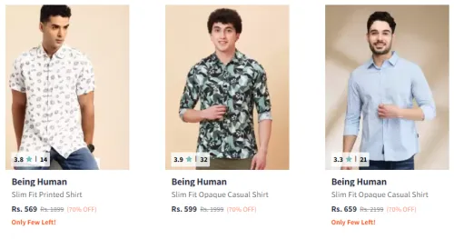Image of Being Human Men Fashion Shirt Flat 70% Discount