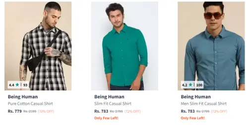 Image of Being Human Men Fashion Shirt Flat 70% Discount