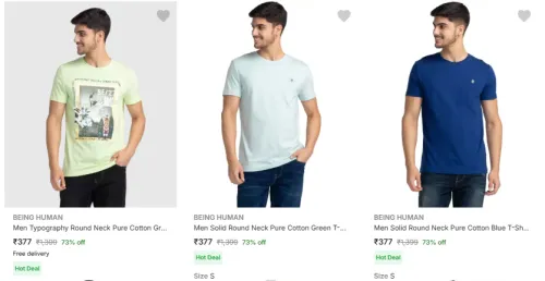 Image of Being Human Men Fashion T-shirt Minimum 70% Discount