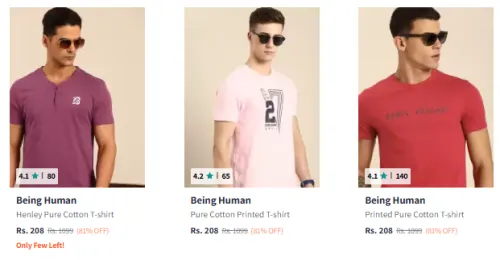 Image of Being Human Men Fashion T-shirt Starting @ ₹208