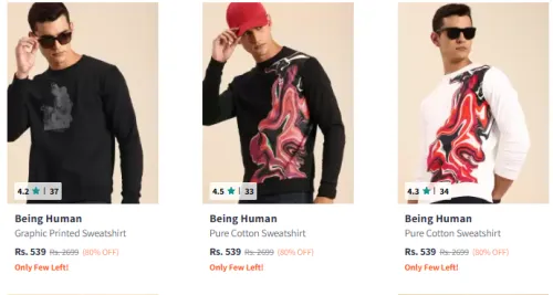 Image of Being Human Men Fashion T-shirt Minimum 80% Discount
